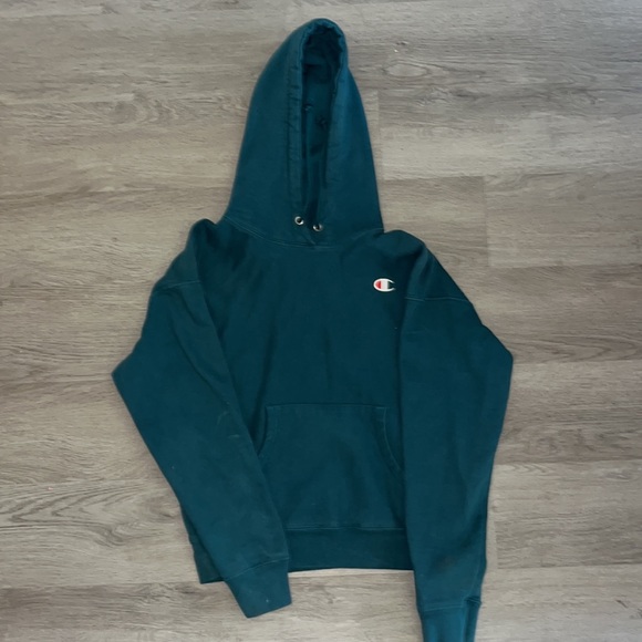 Youth Medium Reverse Weave Turquoise Champion Pullover Hoodie - Picture 2 of 3